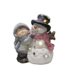 SecureFix Direct Light Up Snowman And Boy Christmas Ornament (Festive Xmas Led Lighted Figurine) - thumbnail 3