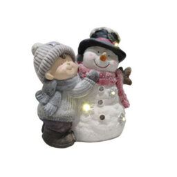 SecureFix Direct Light Up Snowman And Boy Christmas Ornament (Festive Xmas Led Lighted Figurine) - thumbnail 2