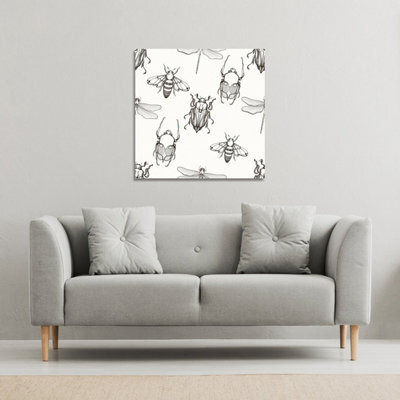 Andrew Lee Sketch Of Scarab Beetle, May Bug, Bee And Dragonfly (Canvas Print) / 101 X 101 X 4Cm - image 1