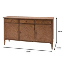 Xample Gallery Highgrove Large Sideboard Rich Brown Mindi Wood 3 Cupboards 3 Drawers Bronze Beehive Handles - thumbnail 2