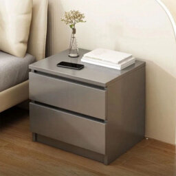 Grey Wooden Bedside Table Cabinet 2 Drawers - thumbnail 3