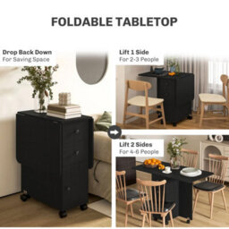 Folding Dining Table For 4-6 Drop Leaf Table On Wheels Black - thumbnail 6