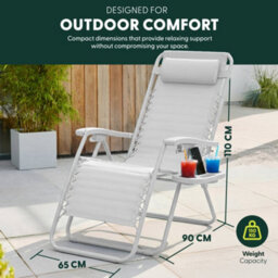 Keplin Standard Model Of Gravity Chair 110X65X90Cm, 2Pk Adjustable Reclining Zero Gravity Lounger For Garden & Patio, Grey - thumbnail 2