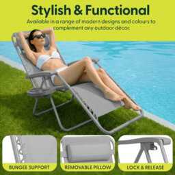 Keplin Standard Model Of Gravity Chair 110X65X90Cm, 2Pk Adjustable Reclining Zero Gravity Lounger For Garden & Patio, Grey - thumbnail 3