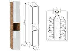 Impact Furniture Vanity Drawer Wall Cabinet With 400mm Sink With Tall Unit And Mirror Cabinet Bathroom Furniture Set White Gloss / Oak Aruba - thumbnail 5