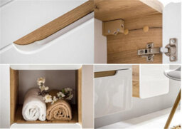 Impact Furniture Vanity Drawer Wall Cabinet With 400mm Sink With Tall Unit And Mirror Cabinet Bathroom Furniture Set White Gloss / Oak Aruba - thumbnail 7