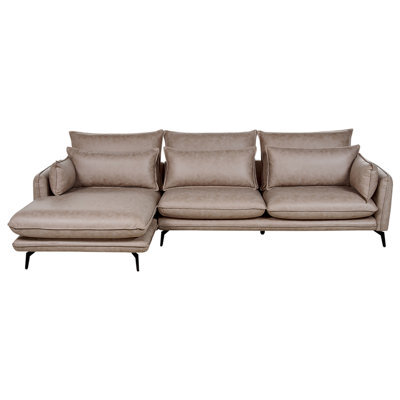 Beliani Corner Sofa 3 Seater Gallo Faux Suede Light Brown Right Hand - image 1