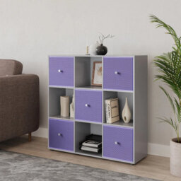 Urbn-Living 9 Cube Grey Wooden Bookcase Shelving Unit With 5 Collapsible Fabric Drawers Lilac - thumbnail 3