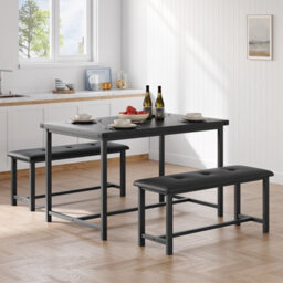 London Boutique Dining Table Set With 2 Benches, 3-Piece Space-Saving Kitchen & Dining Room Set 70D X 113W X 75H Cm, Metal Frame - thumbnail 5