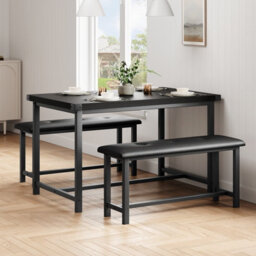 London Boutique Dining Table Set With 2 Benches, 3-Piece Space-Saving Kitchen & Dining Room Set 70D X 113W X 75H Cm, Metal Frame - thumbnail 7