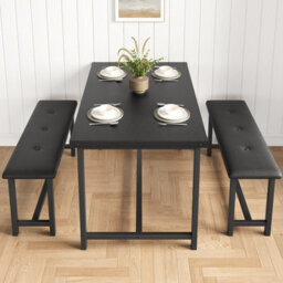 London Boutique Dining Table Set With 2 Benches, 3-Piece Space-Saving Kitchen & Dining Room Set 70D X 113W X 75H Cm, Metal Frame - thumbnail 6