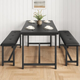 London Boutique Dining Table Set With 2 Benches, 3-Piece Space-Saving Kitchen & Dining Room Set 70D X 113W X 75H Cm, Metal Frame - thumbnail 1