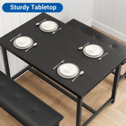 London Boutique Dining Table Set With 2 Benches, 3-Piece Space-Saving Kitchen & Dining Room Set 70D X 113W X 75H Cm, Metal Frame - thumbnail 3