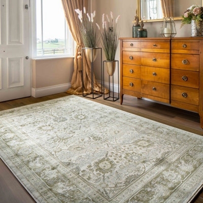 Loomed Green Vintage Distressed Bedroom Living Area Rug 160X230Cm - image 1