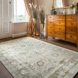 Loomed Green Vintage Distressed Bedroom Living Area Rug 160X230Cm - thumbnail 1