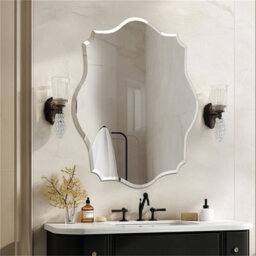 Artloge 50X70Cm Oblong Scalloped Wall Bathroom Mirror Vanity Beveled Edge Glass Frameless Mirror - thumbnail 6
