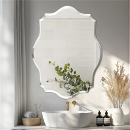Artloge 50X70Cm Oblong Scalloped Wall Bathroom Mirror Vanity Beveled Edge Glass Frameless Mirror
