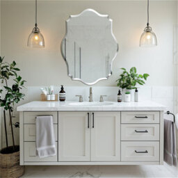 Artloge 50X70Cm Oblong Scalloped Wall Bathroom Mirror Vanity Beveled Edge Glass Frameless Mirror - thumbnail 8