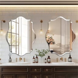 Artloge 50X70Cm Oblong Scalloped Wall Bathroom Mirror Vanity Beveled Edge Glass Frameless Mirror - thumbnail 9