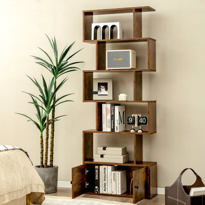 Costway 5-Tier Bookcase Industrial S-Shaped Bookshelf Display Rack W/ Cabinet - image 1