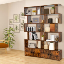 Costway 5-Tier Bookcase Industrial S-Shaped Bookshelf Display Rack W/ Cabinet - thumbnail 6