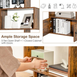 Costway 5-Tier Bookcase Industrial S-Shaped Bookshelf Display Rack W/ Cabinet - thumbnail 7