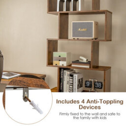 Costway 5-Tier Bookcase Industrial S-Shaped Bookshelf Display Rack W/ Cabinet - thumbnail 8