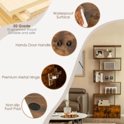 Costway 5-Tier Bookcase Industrial S-Shaped Bookshelf Display Rack W/ Cabinet - thumbnail 9