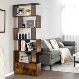 Costway 5-Tier Bookcase Industrial S-Shaped Bookshelf Display Rack W/ Cabinet - thumbnail 3