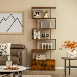 Costway 5-Tier Bookcase Industrial S-Shaped Bookshelf Display Rack W/ Cabinet - thumbnail 4
