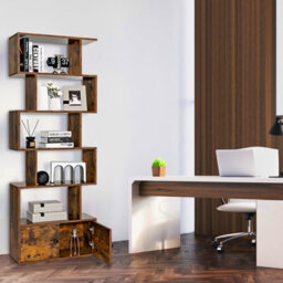 Costway 5-Tier Bookcase Industrial S-Shaped Bookshelf Display Rack W/ Cabinet - thumbnail 5