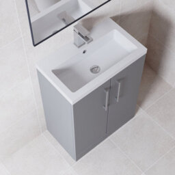 Balterley Bramshall Compact Bathroom Cloakroom Vanity Basin Unit With Polymarble Basin, Chrome Handles, 600mm, Satin Grey - thumbnail 5