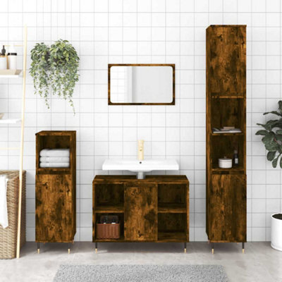 Walplus Bathroom Cabinet Smoked Oak 30X30X100 Cm Engineered Wood - image 1