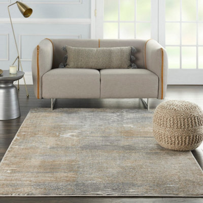 Modern Abstract Grey Beige Living Room Bedroom & Dining Room Rug-69 X 221Cm (Runner) - image 1