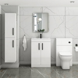 Royal Bathrooms Turin Gloss White 600mm Floor Standing Vanity Unit 2 Door With Minimalist Basin Sink & Matt Black Handles - thumbnail 4
