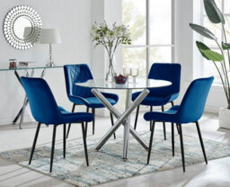 Furniturebox Uk Selina Round Dining Table And 4 Navy Pesaro Black Leg Chairs