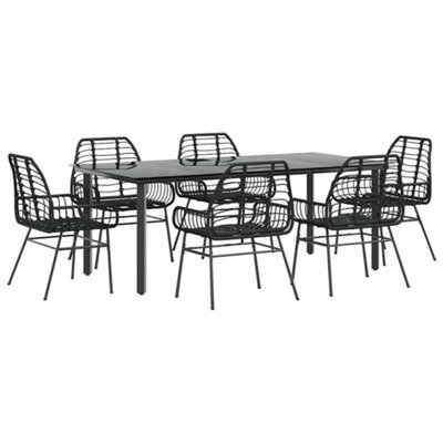 Berkfield Durable 7 Piece Garden Dining Set Black Poly Rattan Glass - image 1