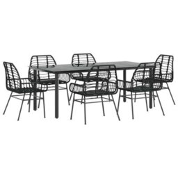 Berkfield Durable 7 Piece Garden Dining Set Black Poly Rattan Glass - thumbnail 1