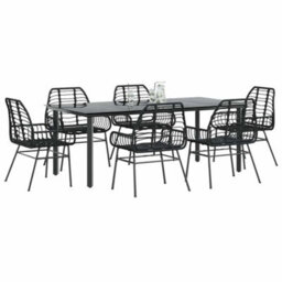 Berkfield Durable 7 Piece Garden Dining Set Black Poly Rattan Glass - thumbnail 2