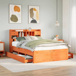 Berkfield Bookcase Bed Without Mattress Wax Brown 150X200 Cm King Size Solid Wood Pine - thumbnail 1
