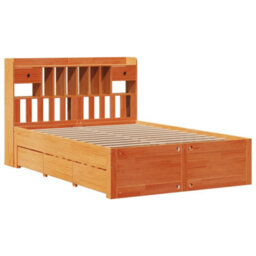 Berkfield Bookcase Bed Without Mattress Wax Brown 150X200 Cm King Size Solid Wood Pine - thumbnail 3