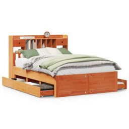 Berkfield Bookcase Bed Without Mattress Wax Brown 150X200 Cm King Size Solid Wood Pine - thumbnail 2