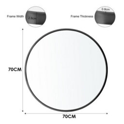 Living And Home Black Round Wall Mounted Bathroom Framed Mirror 70 Cm - thumbnail 5