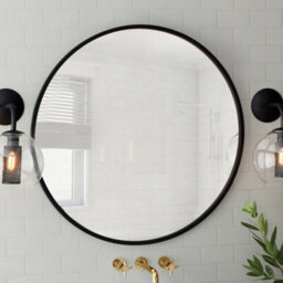Living And Home Black Round Wall Mounted Bathroom Framed Mirror 70 Cm - thumbnail 2
