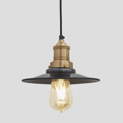Industville Brooklyn Flat Pendant, 8 Inch, Pewter, Brass Holder - image 1