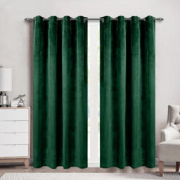 Moonlight Bedding Velvet Ring Top Curtains- Fully Lined Dim Out Blackout Pair, Ultra Soft Thermal Curtains (Emerald, 66 X 72 Inch) - thumbnail 1