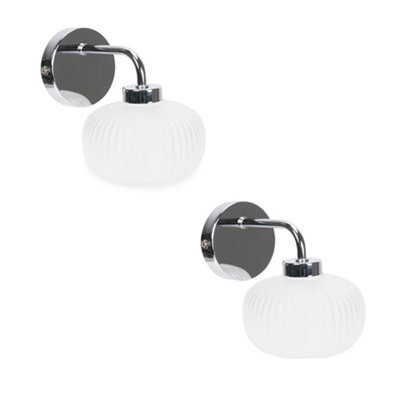 Valuelights Amaia Pair Of Chrome Ip44 Single Frosted Ribbed Glass Wall Lights With Led Bulbs - image 1