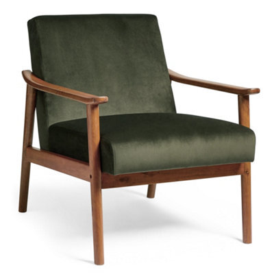Spinningfield Forest Green Armchair, Velvet Accent Chair For Living Room, Mid-Century Lounge Chair With Rubberwood Legs, Fairfield - image 1