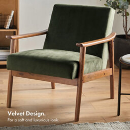 Spinningfield Forest Green Armchair, Velvet Accent Chair For Living Room, Mid-Century Lounge Chair With Rubberwood Legs, Fairfield - thumbnail 2