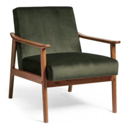 Spinningfield Forest Green Armchair, Velvet Accent Chair For Living Room, Mid-Century Lounge Chair With Rubberwood Legs, Fairfield